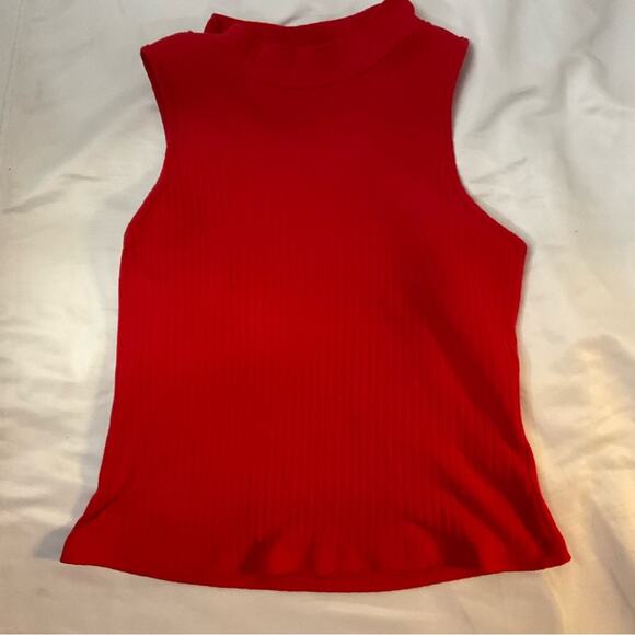 SHEIN Red Sleeveless Ribbed Mock Turtleneck Tank  L Corporate Siren Cherry Girl - Picture 3 of 6